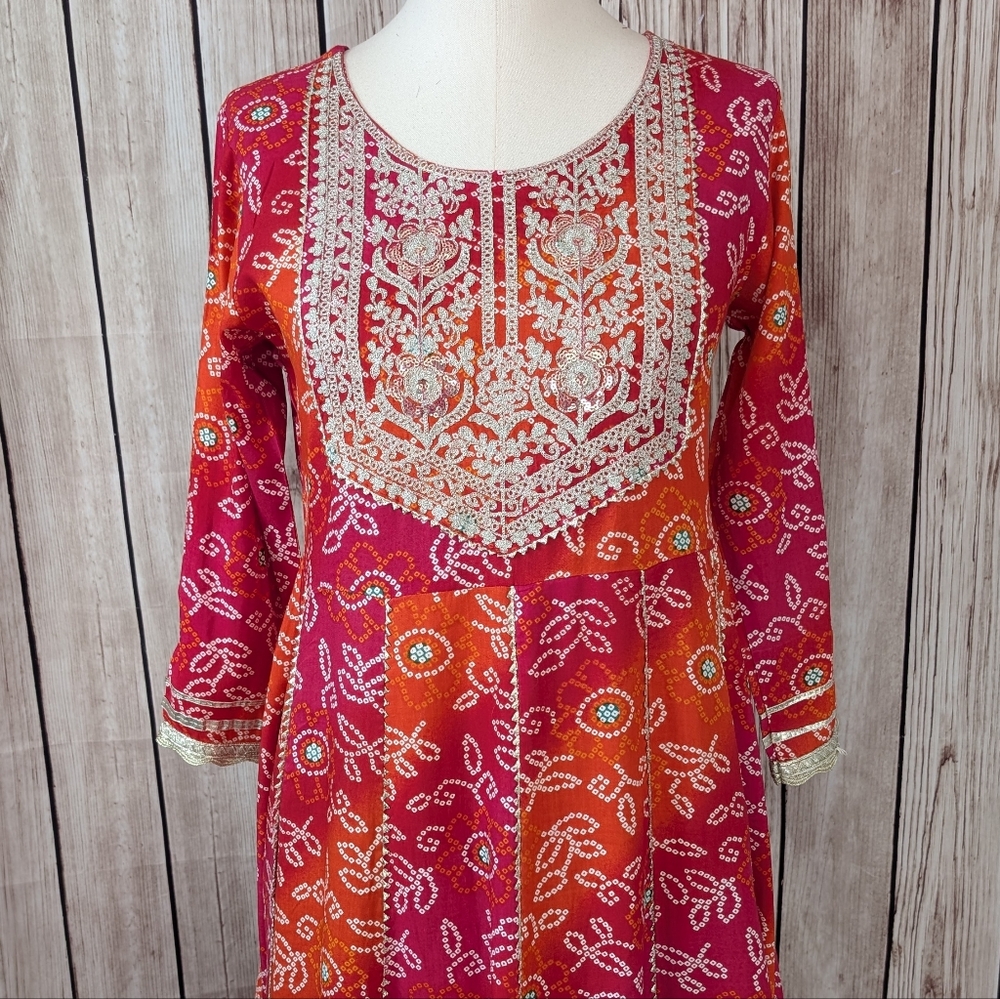 Elegant Pink and Orange Embroidered Anarkali Dress | Indian Dress - Picture 4 of 12